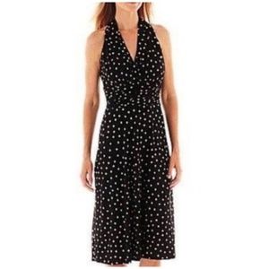 Final Sale‼️Evan-Picone Halter Polka Dot Plunge Dress